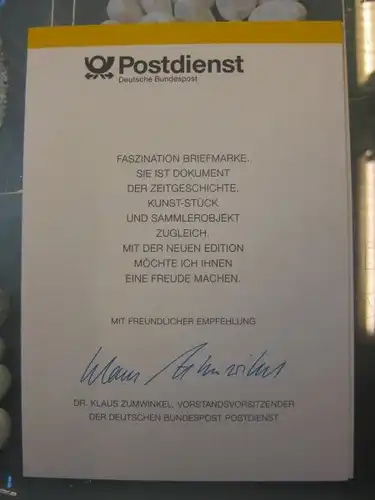 Klappkarte der GD Post, Faltkarte Typ DP1a mit Faksimile-Unterschrift Klaus Zumwinkel ; Nachfolgekarten der Ministerkarten Typ V, Postleitzahlen