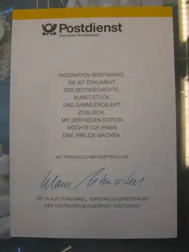 Klappkarte der GD Post, Faltkarte Typ DP1a mit Faksimile-Unterschrift Klaus Zumwinkel ; Nachfolgekarten der Ministerkarten Typ V,  Wappen Mecklenburg-Vorpommern