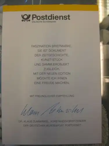 Klappkarte der GD Post, Faltkarte Typ DP1a mit Faksimile-Unterschrift Klaus Zumwinkel ; Nachfolgekarten der Ministerkarten Typ V,  Matias Klotz