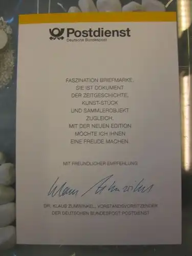 Klappkarte der GD Post, Faltkarte Typ DP1a mit Faksimile-Unterschrift Klaus Zumwinkel ; Nachfolgekarten der Ministerkarten Typ V,  Tag der Briefmarke 1993