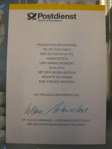 Klappkarte der GD Post, Faltkarte Typ DP1a mit Faksimile-Unterschrift Klaus Zumwinkel ; Nachfolgekarten der Ministerkarten Typ V,  Max Reinhardt 1993