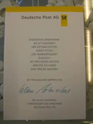 Klappkarte der GD Post, Faltkarte Typ DP1 mit Faksimile-Unterschrift Klaus Zumwinkel ; Nachfolgekarten der Ministerkarten Typ V,  von Siebold 1996