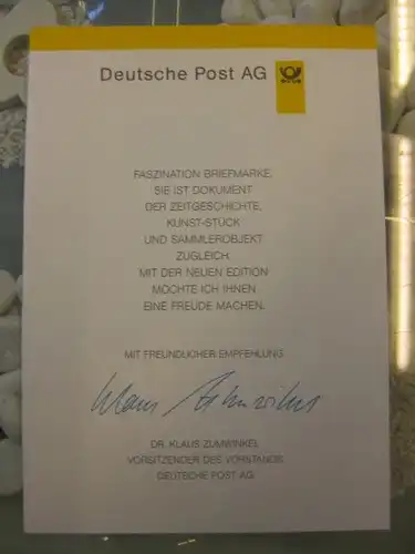 Klappkarte der GD Post, Faltkarte Typ DP1  von Galen 1996 mit Faksimile-Unterschrift Klaus Zumwinkel ; Nachfolgekarten der Ministerkarten Typ V