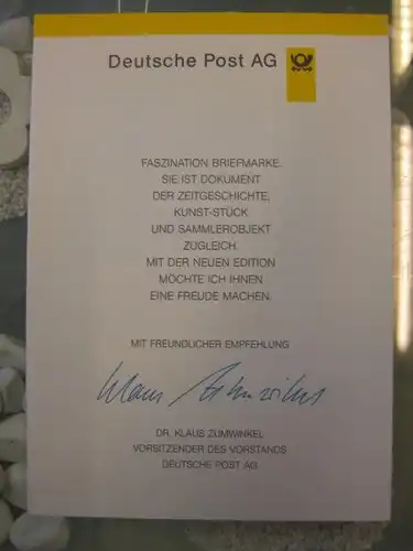 Klappkarte der GD Post, Faltkarte Typ DP1, Drogen,  1996 mit Faksimile-Unterschrift Klaus Zumwinkel ; Nachfolgekarten der Ministerkarten Typ V
