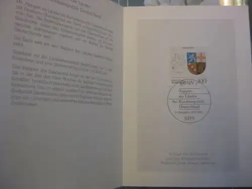 Klappkarte der GD Post, Faltkarte Typ DP1, Wappen Saarland,  1994 mit Faksimile-Unterschrift Klaus Zumwinkel ; Nachfolgekarten der Ministerkarten Typ V