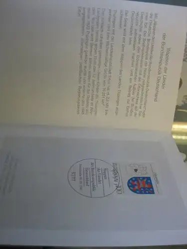 Klappkarte der GD Post, Faltkarte Typ DP1, Wappen Thüringen,  1994 mit Faksimile-Unterschrift Klaus Zumwinkel ; Nachfolgekarten der Ministerkarten Typ V