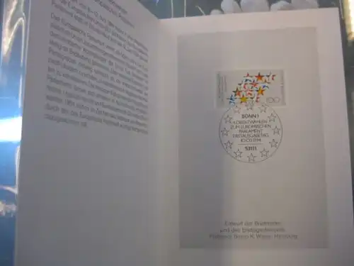 Klappkarte der GD Post, Faltkarte Typ DP1, Europaparlament, 1994 mit Faksimile-Unterschrift Klaus Zumwinkel ; Nachfolgekarten der Ministerkarten Typ V