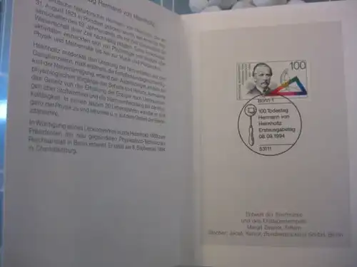 Klappkarte der GD Post, Faltkarte Typ DP1,von Helmholtz , 1994 mit Faksimile-Unterschrift Klaus Zumwinkel ; Nachfolgekarten der Ministerkarten Typ V