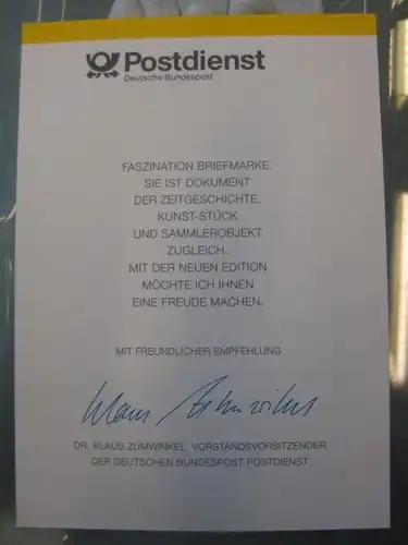 Klappkarte der GD Post, Faltkarte Typ DP1, Tag der Briefmarke 1994 mit Faksimile-Unterschrift Klaus Zumwinkel ; Nachfolgekarten der Ministerkarten Typ V