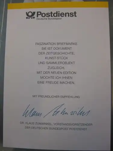 Klappkarte der GD Post, Faltkarte Typ DP1, Steuben, 1994 mit Faksimile-Unterschrift Klaus Zumwinkel ; Nachfolgekarten der Ministerkarten Typ V