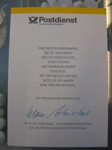 Klappkarte der GD Post, Faltkarte Typ DP1, Grenzöffnung, 1994 mit Faksimile-Unterschrift Klaus Zumwinkel ; Nachfolgekarten der Ministerkarten Typ V