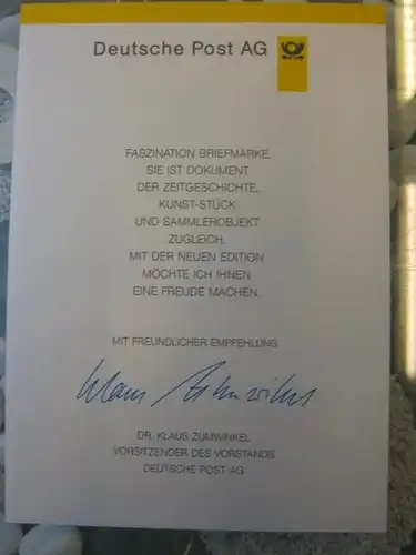 Klappkarte der GD Post, Faltkarte Typ DP1, Röntgen 1995 mit Faksimile-Unterschrift Klaus Zumwinkel ; Nachfolgekarten der Ministerkarten Typ V