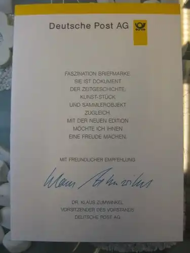 Klappkarte der GD Post, Faltkarte Typ DP1, Schillergesellschaft 1995 mit Faksimile-Unterschrift Klaus Zumwinkel ; Nachfolgekarten der Ministerkarten Typ V