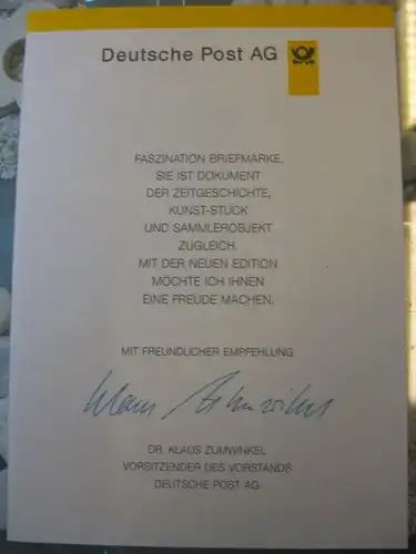 Klappkarte der GD Post, Faltkarte Typ DP1, Vinzenz-Konferenzen 1995 mit Faksimile-Unterschrift Klaus Zumwinkel ; Nachfolgekarten der Ministerkarten Typ V