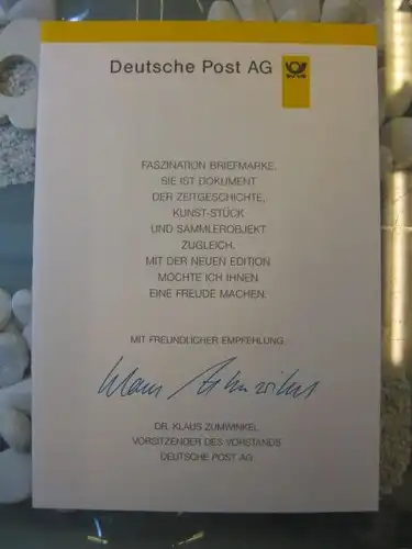 Klappkarte der GD Post, Faltkarte Typ DP1, UNO, Vereinte Nationen 1995 mit Faksimile-Unterschrift Klaus Zumwinkel ; Nachfolgekarten der Ministerkarten Typ V