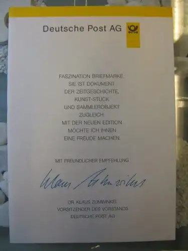Klappkarte der GD Post, Faltkarte Typ DP1, Orff 1995 mit Faksimile-Unterschrift Klaus Zumwinkel ; Nachfolgekarten der Ministerkarten Typ V