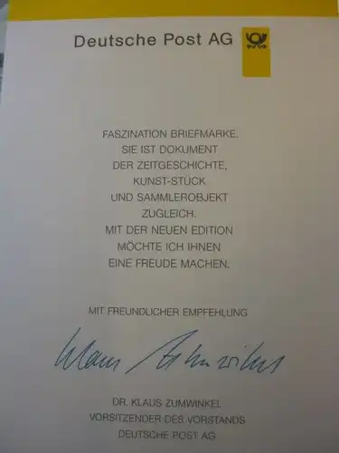 Klappkarte der GD Post, Faltkarte Typ DP1, Schumacher 1995 mit Faksimile-Unterschrift Klaus Zumwinkel ; Nachfolgekarten der Ministerkarten Typ V