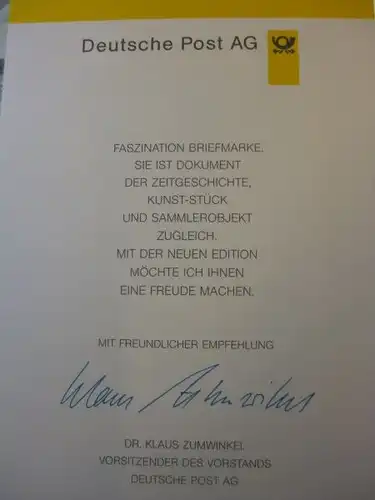 Klappkarte der GD Post, Faltkarte Typ DP1, von Ranke 1995 mit Faksimile-Unterschrift Klaus Zumwinkel ; Nachfolgekarten der Ministerkarten Typ V