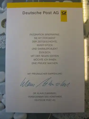 Klappkarte der GD Post, Faltkarte Typ DP1, Nobel-Testament 1995 mit Faksimile-Unterschrift Klaus Zumwinkel ; Nachfolgekarten der Ministerkarten Typ V
