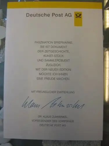 Klappkarte der GD Post, Faltkarte Typ DP1, CARE 1995 mit Faksimile-Unterschrift Klaus Zumwinkel ; Nachfolgekarten der Ministerkarten Typ V