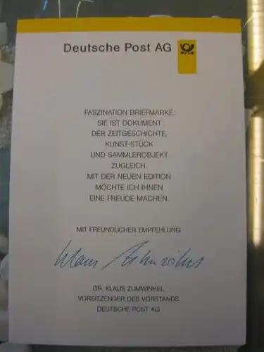 Klappkarte der GD Post, Faltkarte Typ DP1, Kölner Karneval, 1997 mit Faksimile-Unterschrift Klaus Zumwinkel ; Nachfolgekarten der Ministerkarten Typ V