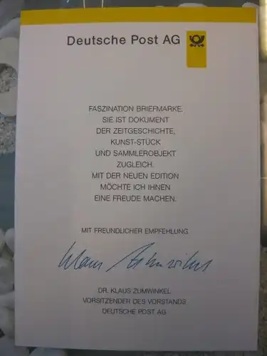 Klappkarte der GD Post, Faltkarte Typ DP1, Straubing, 1997 mit Faksimile-Unterschrift Klaus Zumwinkel ; Nachfolgekarten der Ministerkarten Typ V
