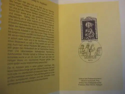 Klappkarte der GD Post, Faltkarte Typ DP1, Hl. Adalbert 1997 mit Faksimile-Unterschrift Klaus Zumwinkel ; Nachfolgekarten der Ministerkarten Typ V