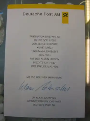 Klappkarte der GD Post, Faltkarte Typ DP1, CEPT, EUROPA-Marken 1997 mit Faksimile-Unterschrift Klaus Zumwinkel ; Nachfolgekarten der Ministerkarten Typ V