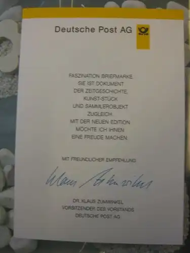 Klappkarte der GD Post, Faltkarte Typ DP1, Marshallplan 1997 mit Faksimile-Unterschrift Klaus Zumwinkel ; Nachfolgekarten der Ministerkarten Typ V