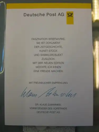 Klappkarte der GD Post, Faltkarte Typ DP1, EUROPA-Region 1997 mit Faksimile-Unterschrift Klaus Zumwinkel ; Nachfolgekarten der Ministerkarten Typ V