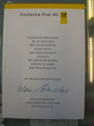 Klappkarte der GD Post, Faltkarte Typ DP1, Heine 1997 mit Faksimile-Unterschrift Klaus Zumwinkel ; Nachfolgekarten der Ministerkarten Typ V