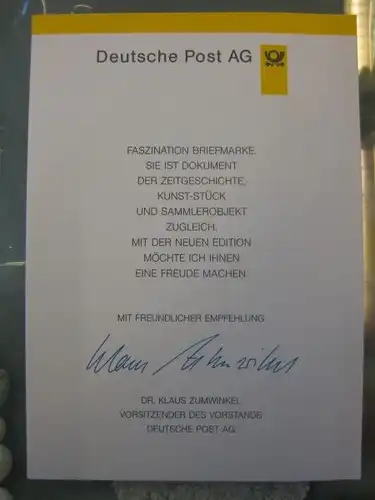 Klappkarte der GD Post, Faltkarte Typ DP1, Dehler 1997 mit Faksimile-Unterschrift Klaus Zumwinkel ; Nachfolgekarten der Ministerkarten Typ V