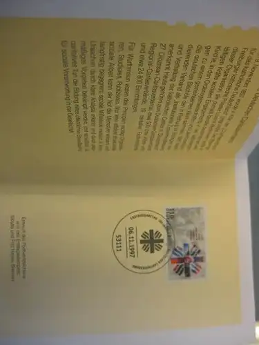 Klappkarte der GD Post, Faltkarte Typ DP1, Caritas 1997 mit Faksimile-Unterschrift Klaus Zumwinkel ; Nachfolgekarten der Ministerkarten Typ V