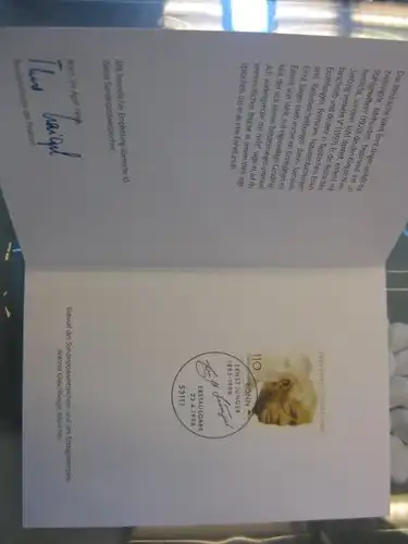 Ministerkarte, Klappkarte klein, Typ VII,
 Ernst Jünger 1998 mit Faksimile-Unterschrift des Ministers  Theo Waigel