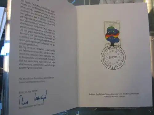 Ministerkarte, Klappkarte klein, Typ VII,
 CEPT, EUROPA-Marken 1998 mit Faksimile-Unterschrift des Ministers  Theo Waigel