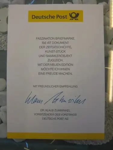 Klappkarte der GD Post, Faltkarte Typ DP1, Haager Friedenskonferenz 1999 mit Faksimile-Unterschrift Klaus Zumwinkel ; Nachfolgekarten der Ministerkarten Typ V