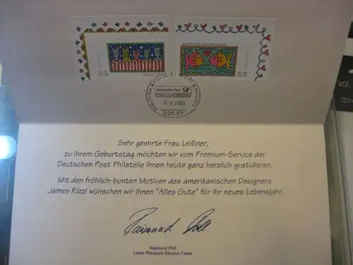 Klappkarte der DEUTSCHE POST, Philatelie-Premium-Service;
Geburtstagskarte