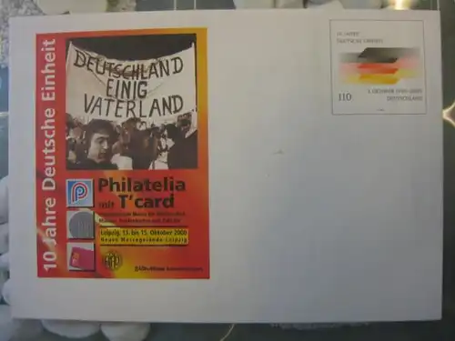 Sonderumschlag USo16, 10 Jahre Deutsche Einheit Philatelia mit T`card Leipzig 2000