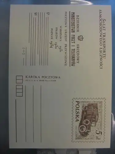 Ganzsache, Postkarte Polen "Posttransport mit KfZ"