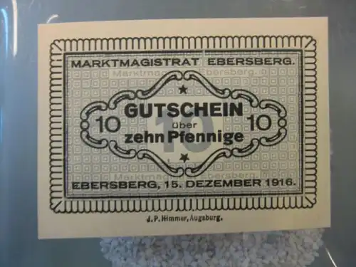 Notgeld, Gutschein 10 Pfennige der Stadt Ebersberg