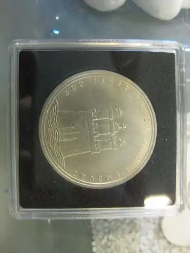 10 DM Silbermünze Gedenkmünze \"Hamburg\" von 1989, in besonderer Kapsel (siehe Artikelbeschreibung), Ausführung stg