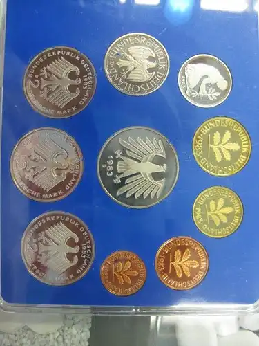 DM Kursmünzensatz, 1983, Münzstätte München, D, Polierte Platte, Proof, Spiegelglanz, PP