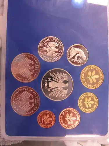 DM Kursmünzensatz, 1988, Münzstätte Hamburg,J, Polierte Platte, Proof, Spiegelglanz, PP