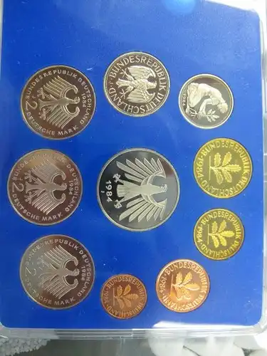 DM Kursmünzensatz, 1984, Münzstätte Hamburg, J, Polierte Platte, Proof, Spiegelglanz, PP