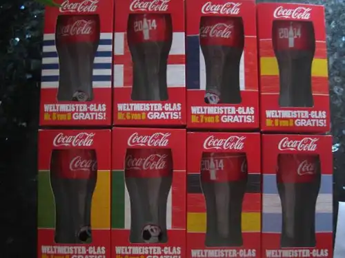 Set von 8 verschiedenen Coca-Cola-Gläsern zur Fußball-WM 2014, Limitierte Auflage; komplette Serie !