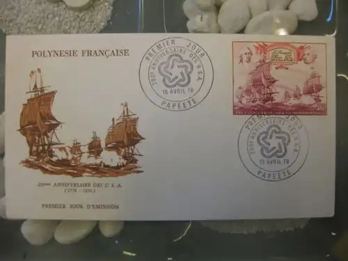 FDC 200. Jahrestag der USA von Polynesie Francaise mit
Motiv Segelschiffe