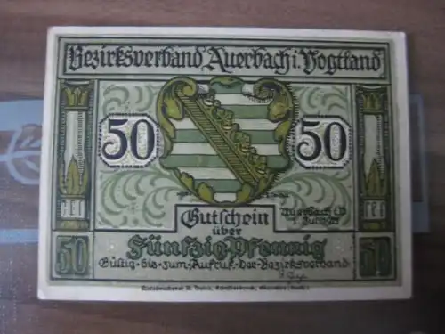 Notgeld, Gutschein Auerbach / Vogtl., 50 Pf.