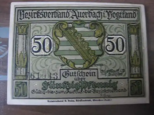 Notgeld, Gutschein Auerbach / Vogtl., 50 Pf.