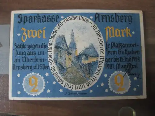 Notgeld, Gutschein Arnsberg, 2 Mark