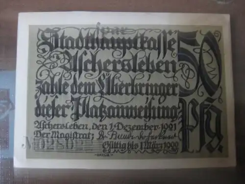 Notgeld, Gutschein Aschersleben, 50 Pf.